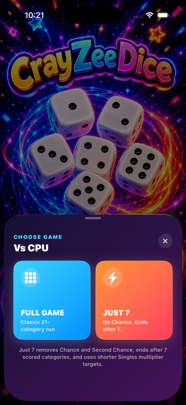 Choosing between Full Game and Just 7 modes
